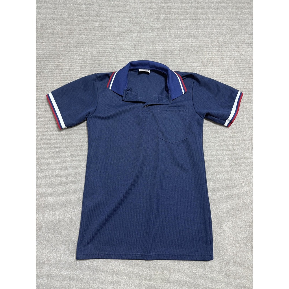 Teamwork Athletic Polo Shirt Mens Medium Navy Made USA Tipped Collar Pocket